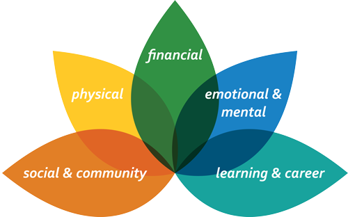 five well-being dimensions graphic